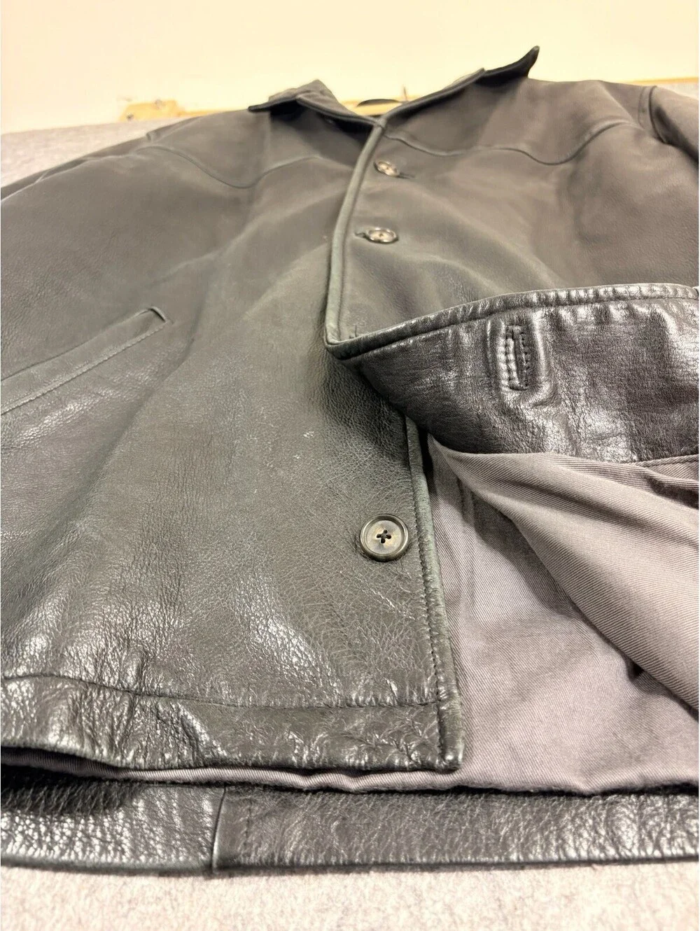 Vintage J.Crew Trench Heavy Leather Coat Size Men’s Large Dark Brown